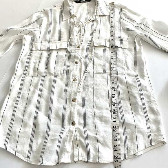 Zara Basic Black White Striped Linen-blend Top Shirt XS Officecore Oversized - Picture 12 of 13